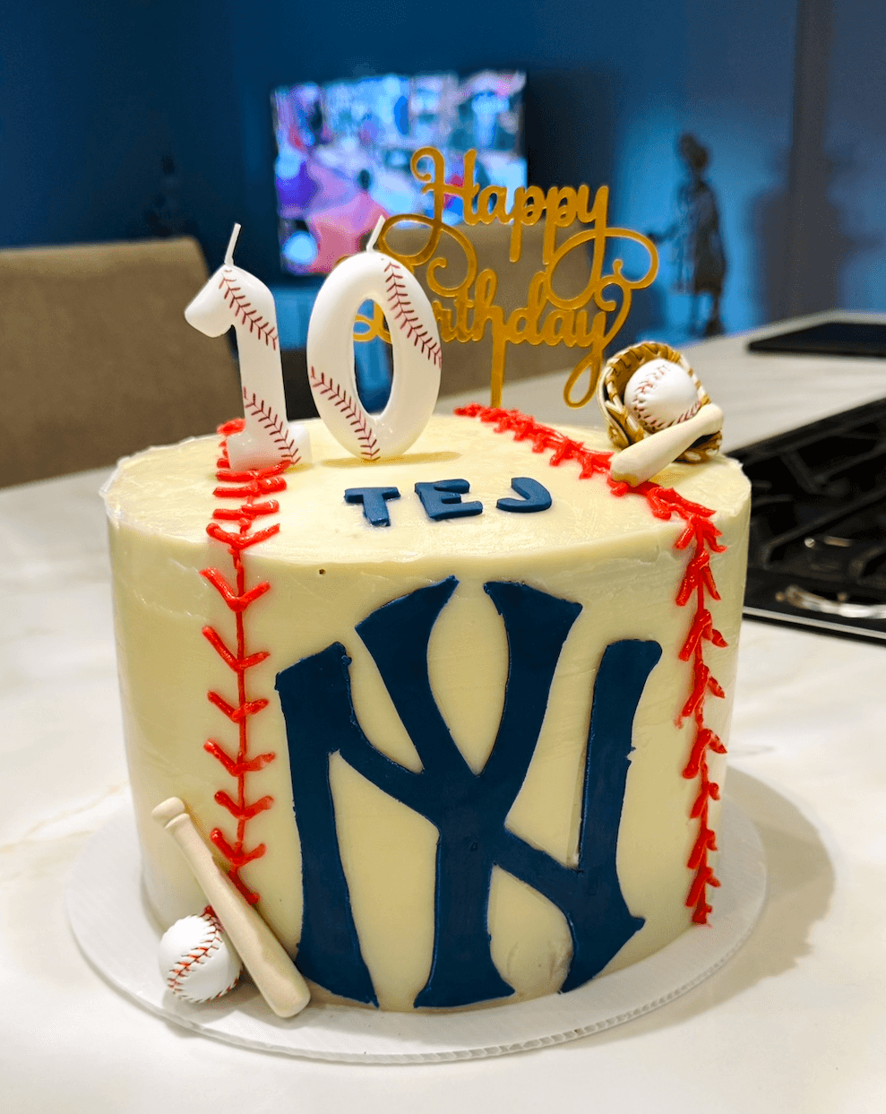 yankee themed birthday cake - custom eggless birthday cake by Cakes by Ashni