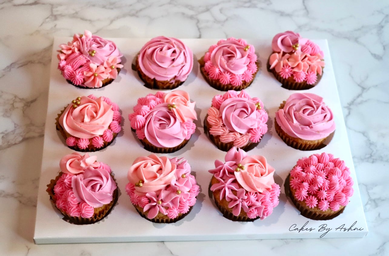 pink cupcakes - custom eggless gallery cake by Cakes by Ashni